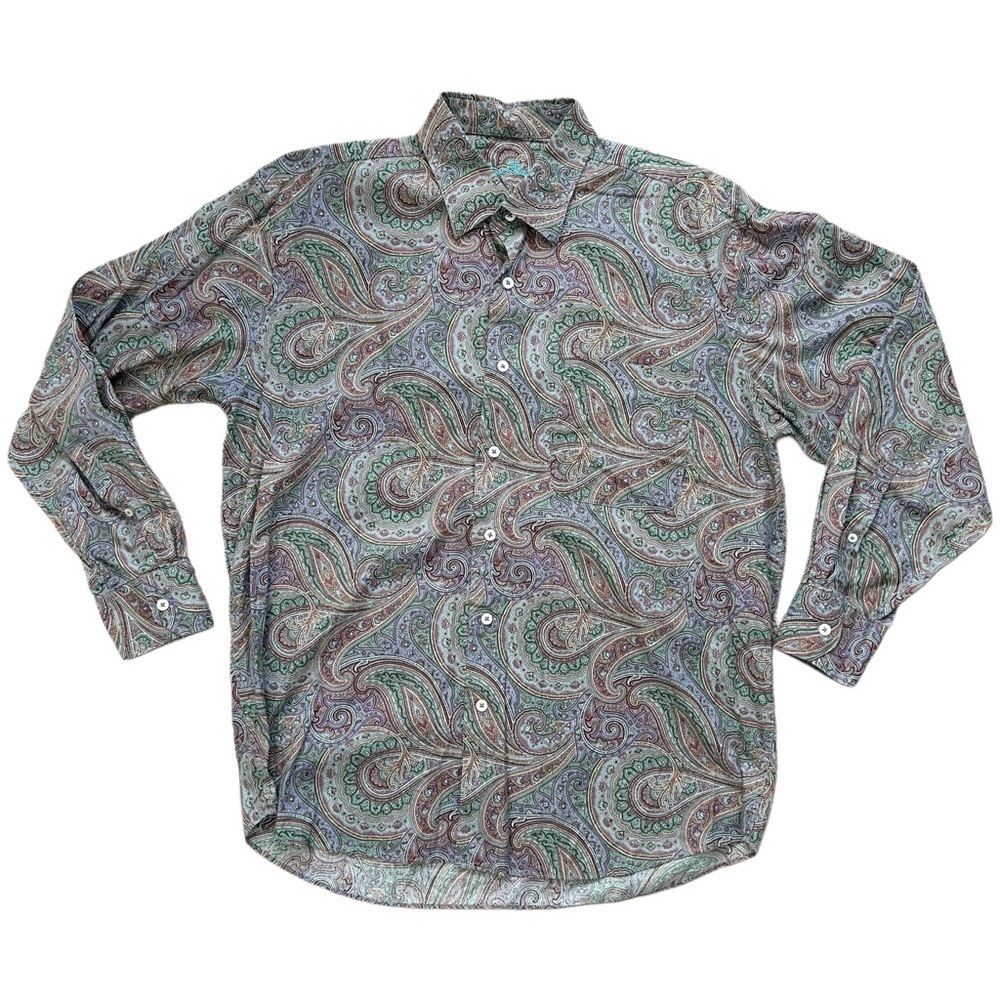 Alan Flusser Paisley Patterned Button Down Cotton Shirt Size Large